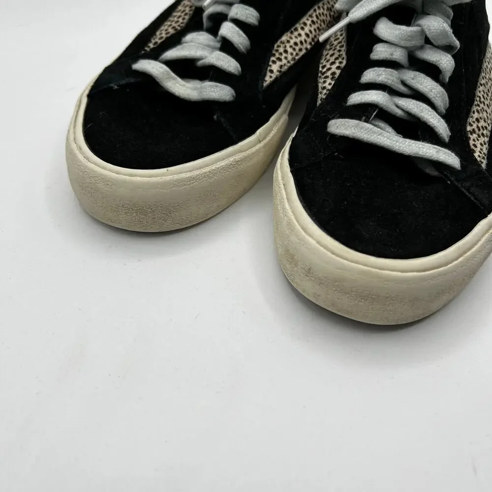 Madewell Lowtop Sidewalk Black and Leopard Dot Sneakers‎ Size 7.5